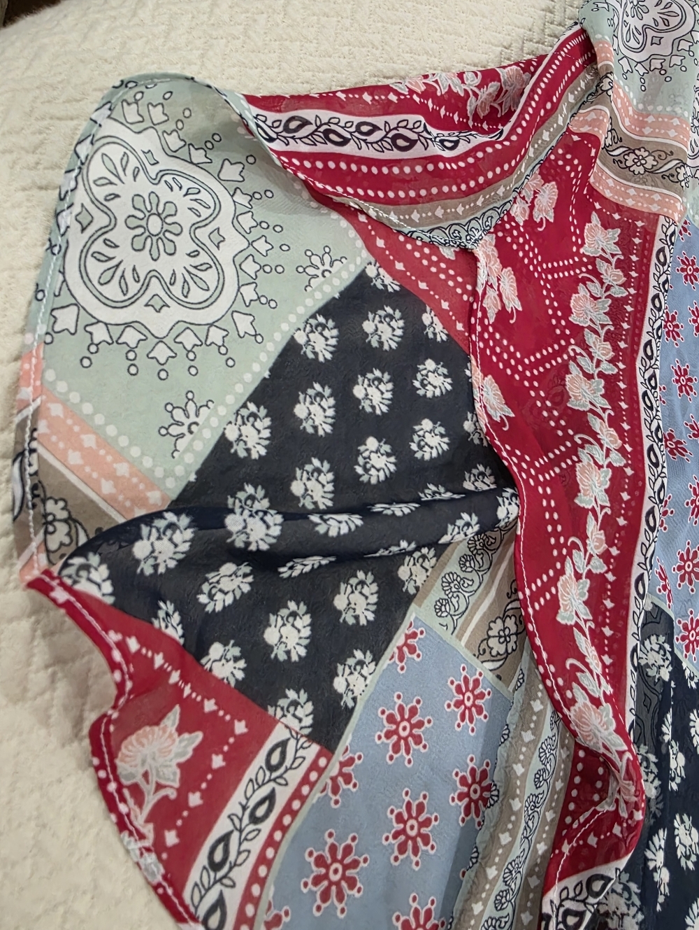 C. Est 1946 Patchwork Boho Open Front Vest Duster XL Sleeveless Mixed Print - Picture 4 of 13